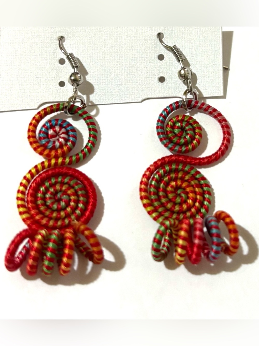 Red Spiral Multicolor Drop Earrings for Women